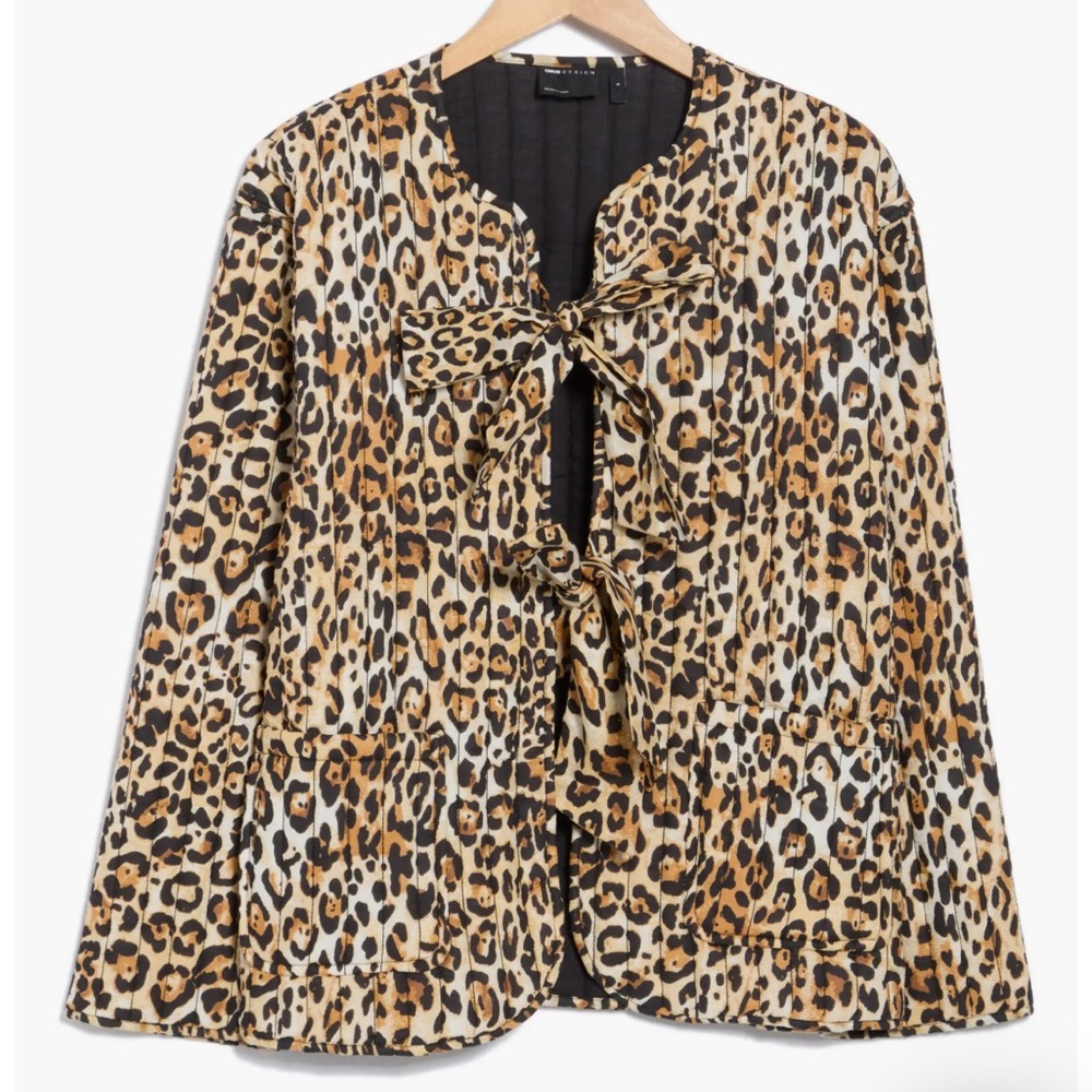 NWOT ASOS Quilted Leopard Animal Print Tie Jacket size Medium